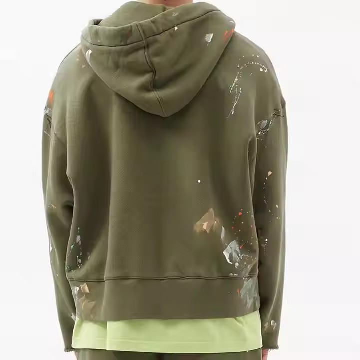 New Arrival Support Custom Print Geometric Knitted 100% Cotton Vintage Wash Hoodie Set