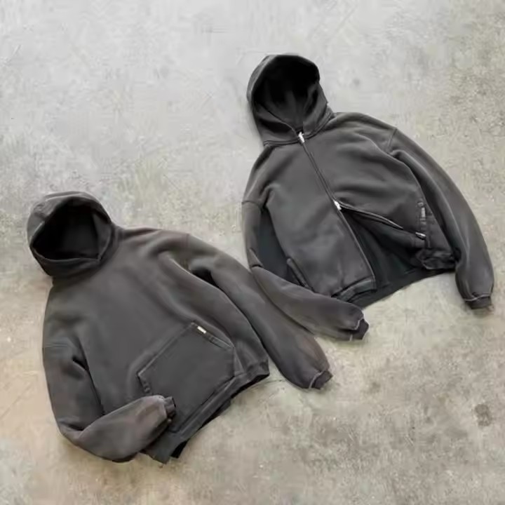 Custom Logo Blank Initial Heavyweight Jersey Cotton Hoodies With Big Hood Mens Baggy Grunge Hoodie Sun Fade Acid Wash