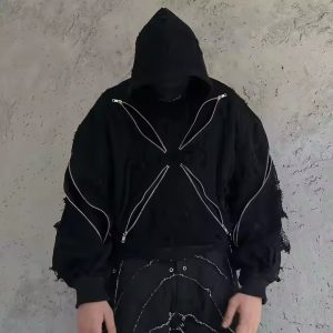 Custom Streetwear Distress Embroidered Patch Men's Acid-washed Sun Fade 500gsm Heavyweight Zipper Rhinestone Basic Hoodie