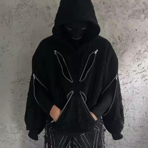 Custom Streetwear Distress Embroidered Patch Men's Acid-washed Sun Fade 500gsm Heavyweight Zipper Rhinestone Basic Hoodie